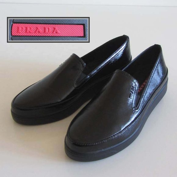 PRADA patent saffiano platform skate sneakers 35 / 5 US - Picture 1 of 8